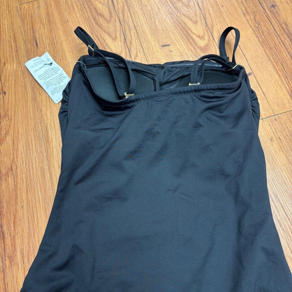 Lands End Black Ruched One Piece Tummy Control Swimsuit Size 2 Square Neck NWT - Picture 6 of 8